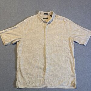 Lyle & Scott Paisley Tan Short Sleeve Button Up Men's L SOFT Silk & Bamboo